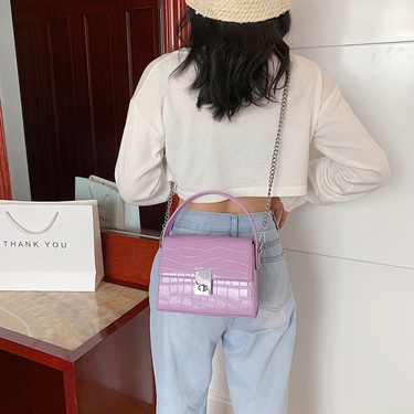 new fashion chain single-shoulder messenger stone pattern small square bag—5