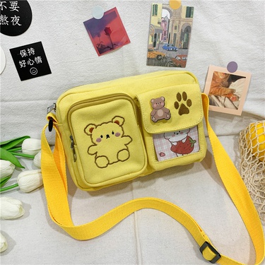 fashion canvas embroidery bear messenger bag—2