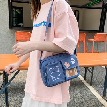 fashion canvas embroidery bear messenger bag—4