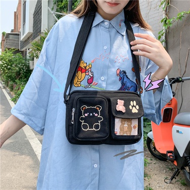 fashion canvas embroidery bear messenger bag—5
