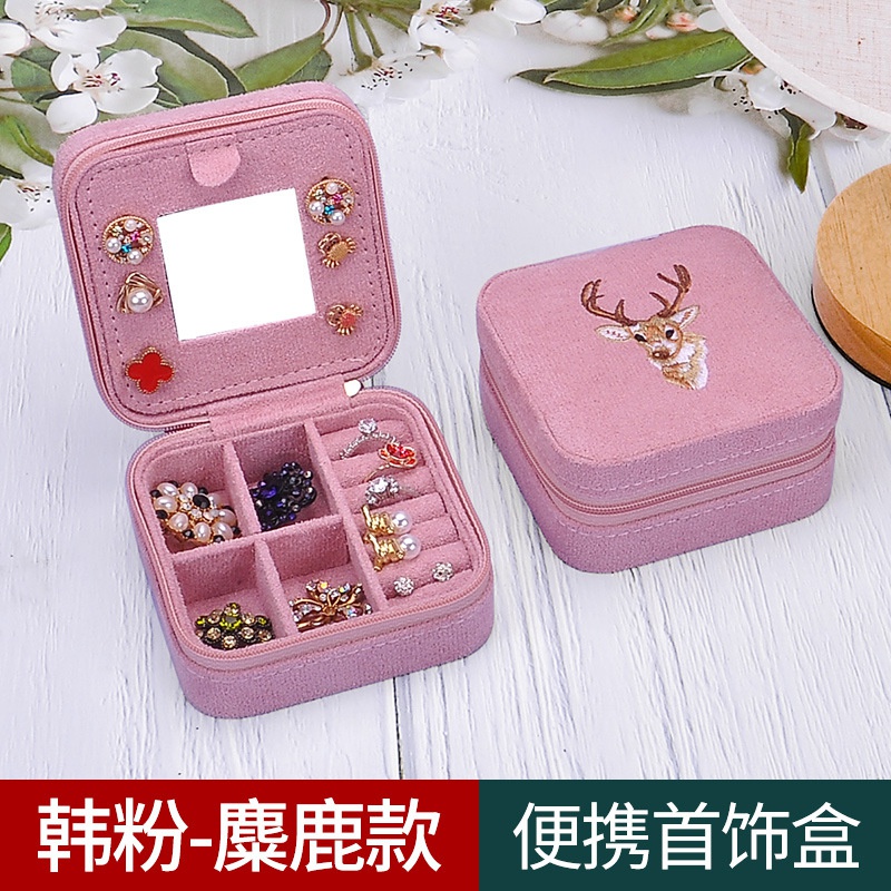 wholesale retro embroidery multilayer portable earrings ring storage box Nihaojewelry