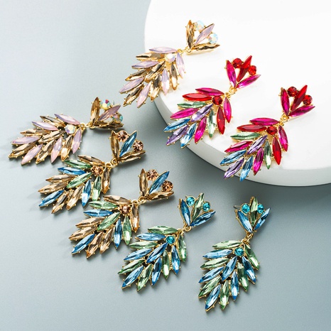 wholesale fashion alloy diamond-studded willow leaf-shaped rhinestone earrings Nihaojewelry's discount tags