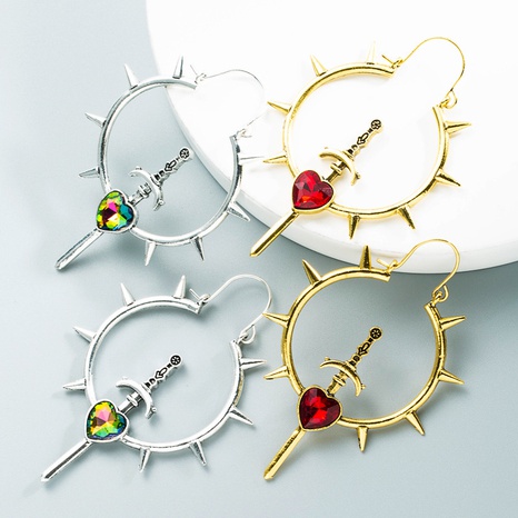 wholesale retro creative geometric moon inlaid gem sword earrings Nihaojewelry  NHLN395153's discount tags