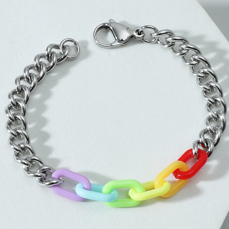 Großhandel Edelstahl Acryl sechsfarbiges Regenbogenarmband Nihaojewelry's discount tags