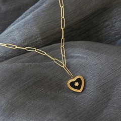 fashion18K coeur de pêche noir collier moyen long en acier titane plaqué en gros nihaojewelry