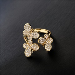 wholesale fashion copper micro-inlaid three butterfly ring Nihaojewelry