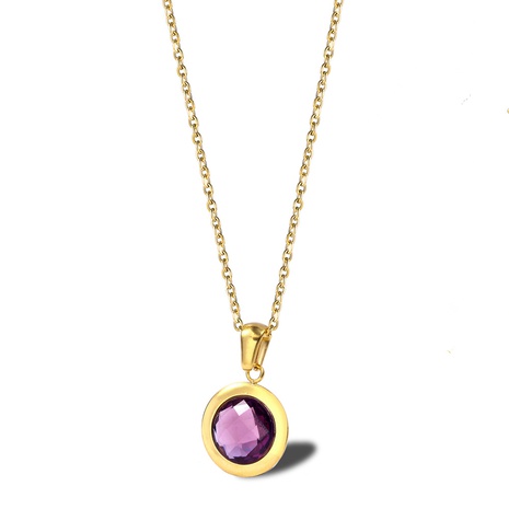 wholesale collier en acier inoxydable avec pendentif zircon incrusté violet rond Nihaojewelry's discount tags