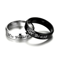 wholesale letters Her Beast His Beauty couple titanium steel ring Nihaojewelry