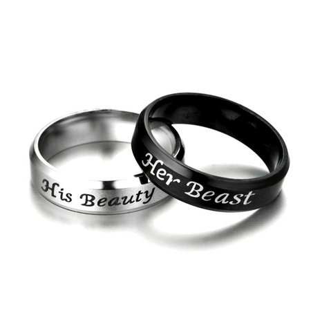 Großhandelsbriefe Her Beast His Beauty Paar Titanstahlring Nihaojewelry's discount tags