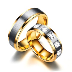 vente en gros couple bague zircon bague diamant en acier inoxydable bicolore Nihaojewelry