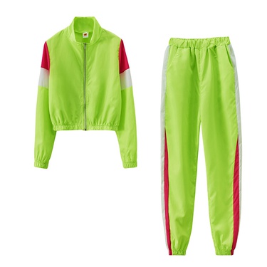 casual hit color stitching plaid top pants sports suit—20