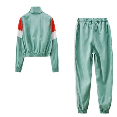 casual hit color stitching plaid top pants sports suit—22
