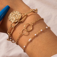wholesale jewelry hollow thick chain disc pendant bracelet 3-pieces set nihaojewelry