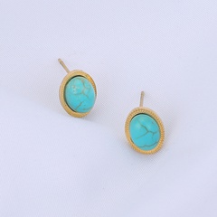 Nihaojewelry retro stainless steel round turquoise earrings Wholesale jewelry
