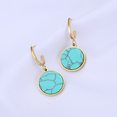 Nihaojewelry simple stainless steel round turquoise earrings Wholesale jewelry