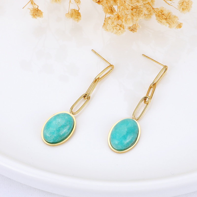 Nihaojewelry jewelry wholesale stainless steel turquoise oval long pendant earrings