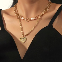 nihaojewelry fashion hollow heart splicing pearl pendant multi-layer necklace wholesale jewelry