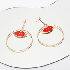 nihaojewelry fashion geometric big circle red lip earrings wholesale jewelry