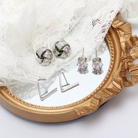 nihaojewelry retro irregular geometric flower rhinestone earrings set wholesale jewelry's discount tags