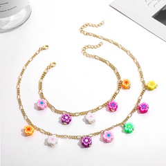 nihaojewelry punk style multicolor flower pendant thick chain necklace wholesale jewelry