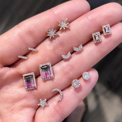 nihaojewelry simple heart star moon cross square zircon earrings 7 pairs set wholesale jewelry
