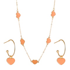 Cross-Border New Arrival Earrings and Necklace Set Fashion Love Pendant Two-Piece Set Sweet Personality Peach Heart Stud Earring Necklace for Women