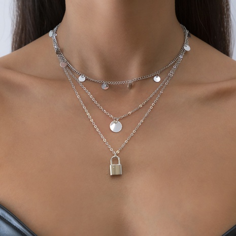 Nihaojewelry mode paillettes cadenas pendentif multicouche mince chaîne collier ensemble bijoux en gros's discount tags