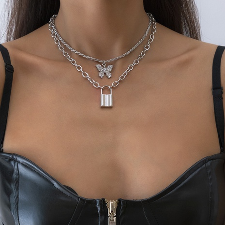 Nihaojewelry mode incrusté de strass papillon cadenas pendentif collier ensemble bijoux en gros's discount tags