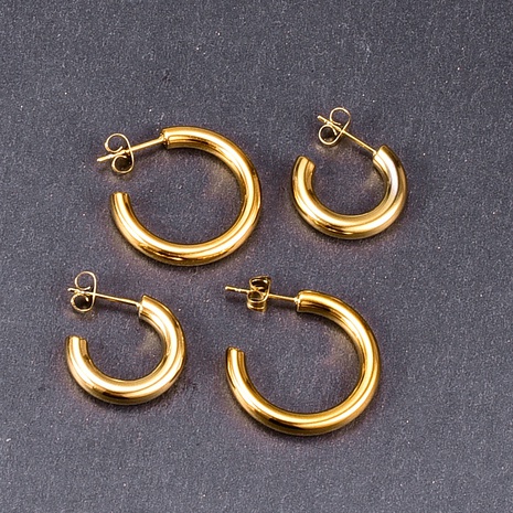 Nihaojewelry jewelry wholesale fashion C-shaped titanium steel golden earrings's discount tags