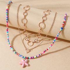 Großhandel Schmuck kollidierende Farbe Herz Seestern mehrschichtige Halskette Nihaojewelry