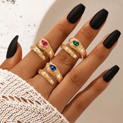 Großhandel Schmuck Schlangenförmiger Ring farbige Steine Ringe Set Nihaojewelry