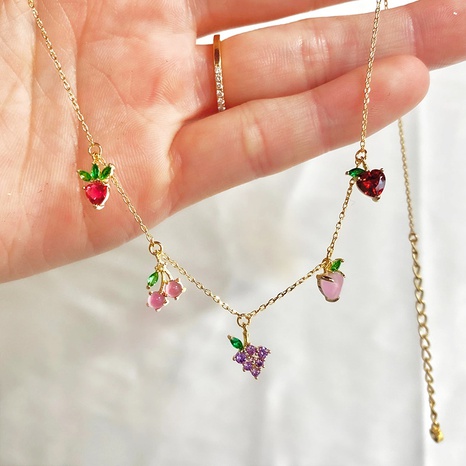 color zirconium cherry peach tropical fruit clavicle chain necklace wholesale's discount tags