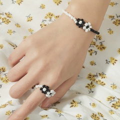 Nihaojewelry Bohemian style woven flower rice bead bracelet ring set jewelry Wholesale