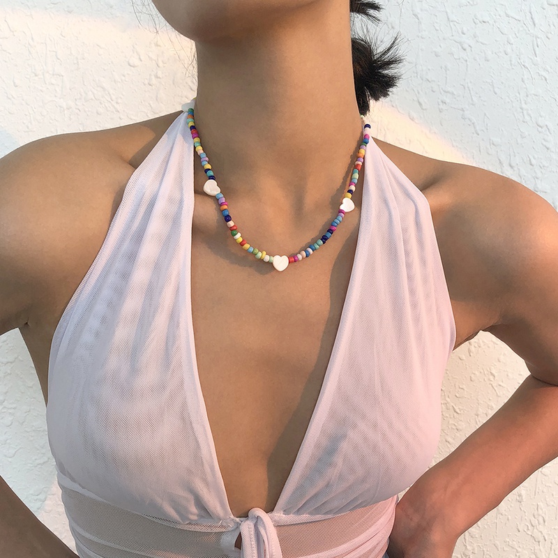 Grohandel Schmuck bhmischen kollidierenden Farbe Reis Perlen Herz Halskette Nihaojewelry