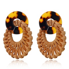 Vente en gros bijoux boucles d'oreilles circulaires en rotin tissé acrylique léopard Nihaojewelry
