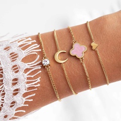 Nihaojewelry simple metal dripping oil heart moon four-leaf clover bracelet set Wholesale Jewelry