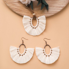 Nihaojewelry tassel oval fan-shaped long necklace earrings set Wholesale Jewelry