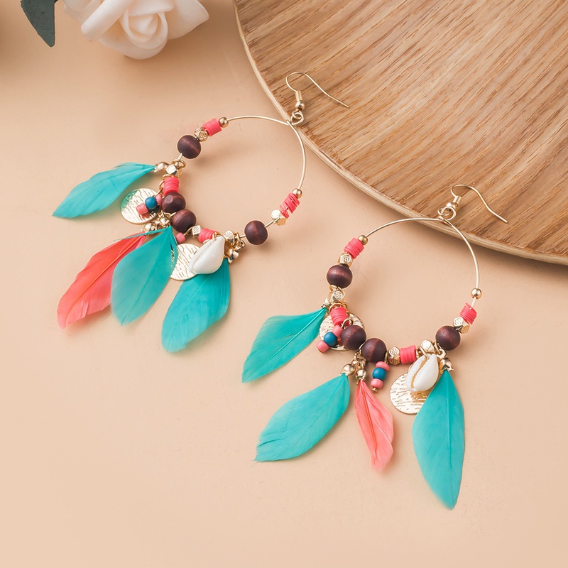 nihaojewelry bohemian ethnic style feather tassel earrings wholesale jewelry