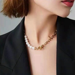 Nihaojewelry bijoux en gros collier de perles baroques naturelles dorées géométriques