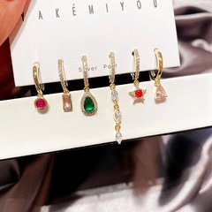 wholesale jewelry retro color stone star drop copper inlaid zircon earrings set nihaojewelry