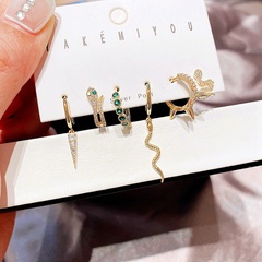 nihaojewelry fashion rivet snake-shaped copper inlaid zircon earrings set wholesale jewelry