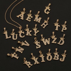 Wholesale Jewelry Crown 26 English Letter Pendant Copper Necklace Nihaojewelry