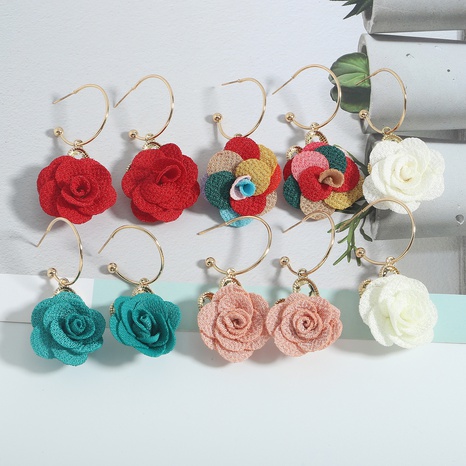 Nihaojewelry jewelry wholesale new ethnic style fabric flower earrings's discount tags
