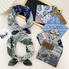 58 Cashew Small Square Towel Scarf Women 'S Spring/Autumn Summer Bandana Headband Korean Style Printed Cotton And Linen Scarf Decorations Scarf