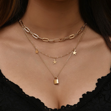 Nihaojewelry simple serrure étoile pendentif en alliage multicouche collier en gros bijoux's discount tags