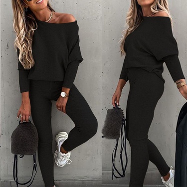 solid color lace-up long sleeve trousers sports suit—1
