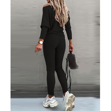 solid color lace-up long sleeve trousers sports suit—14