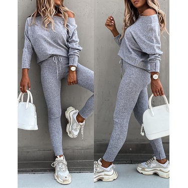 solid color lace-up long sleeve trousers sports suit—11