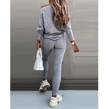solid color lace-up long sleeve trousers sports suit—10