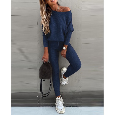 solid color lace-up long sleeve trousers sports suit—9